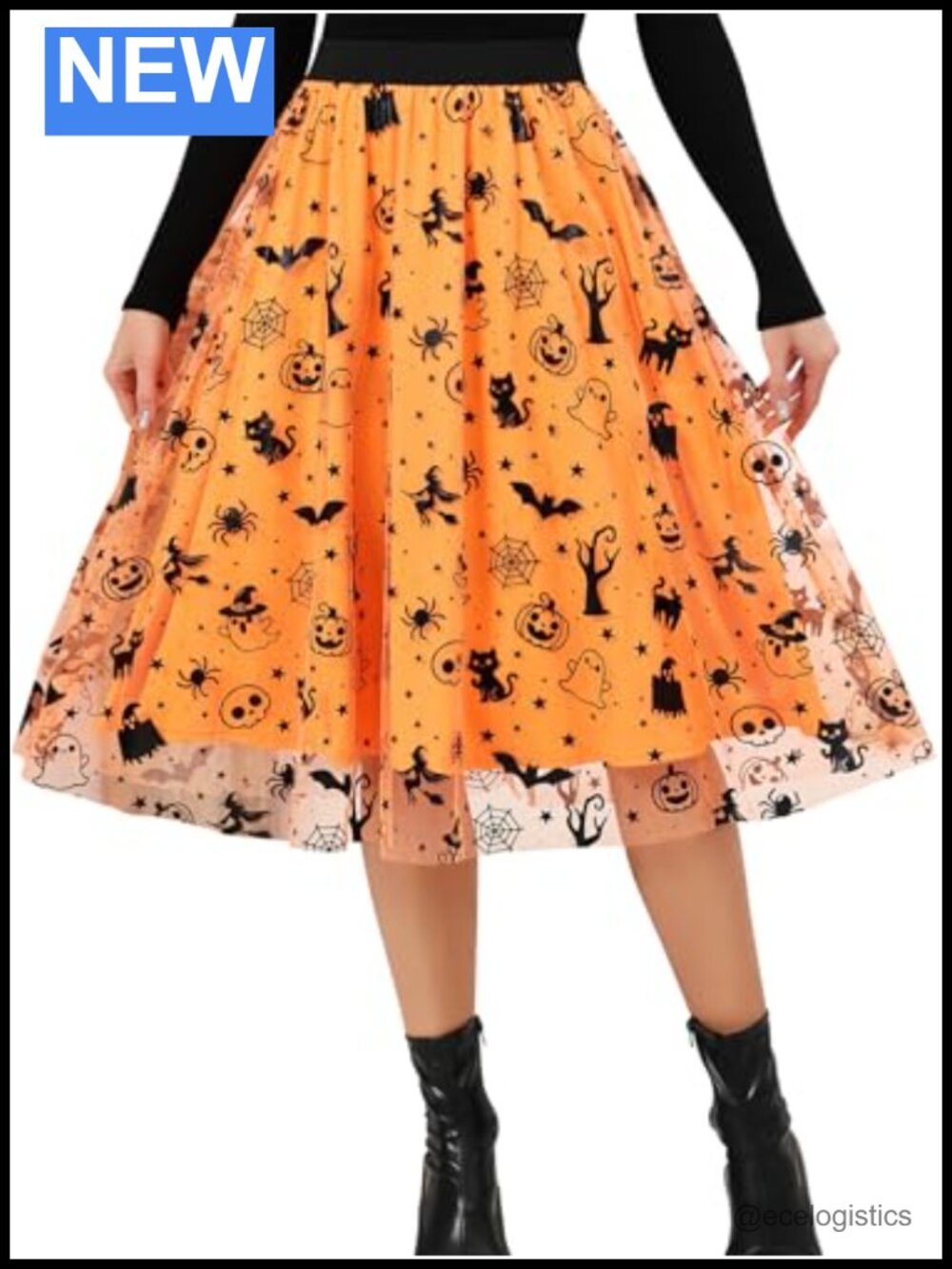 Halloween Pumpkin Tulle Midi Skirt Witch Party Tutu